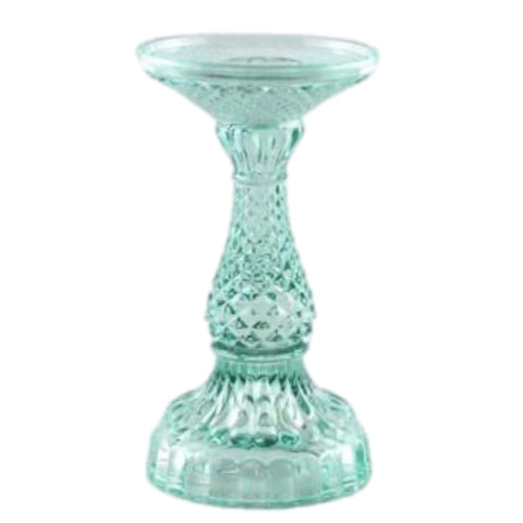 Depression Glass Pillar Candle Holder: SMALL AQUA