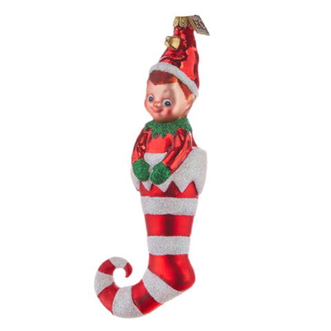 6" Elf In Stocking Ornament