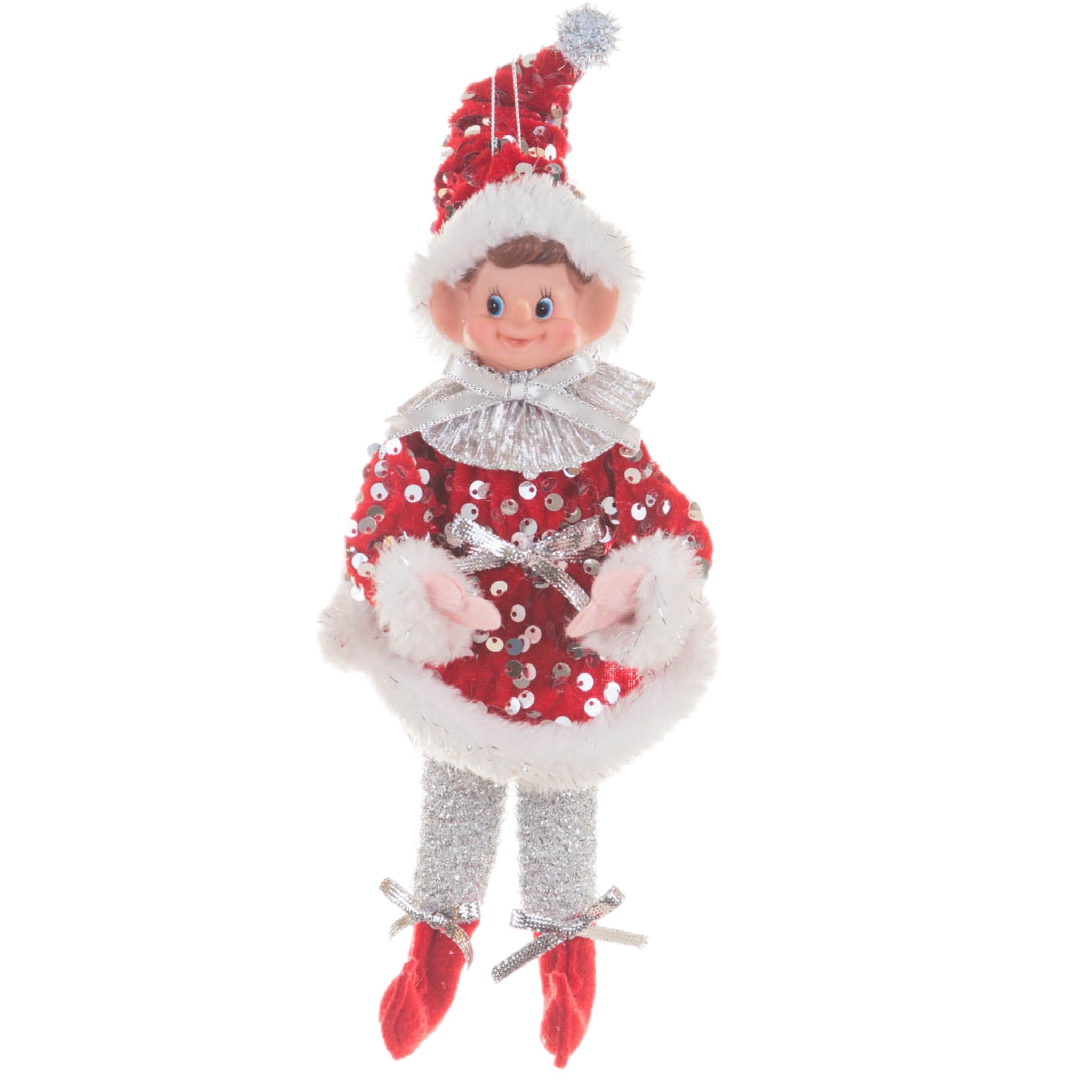 11.5" Red And Silver Sequin Boy Elf