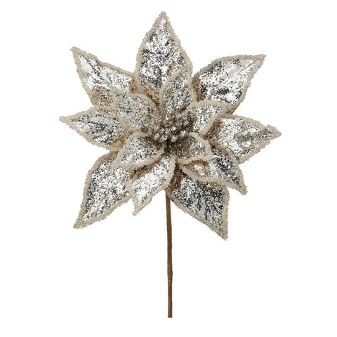 Silver Metallic Poinsettia Stem
