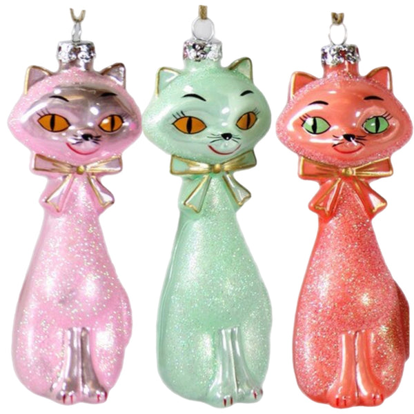 Assorted Retro Smiling Cat Ornament, INDIVIDUALLY SOLD