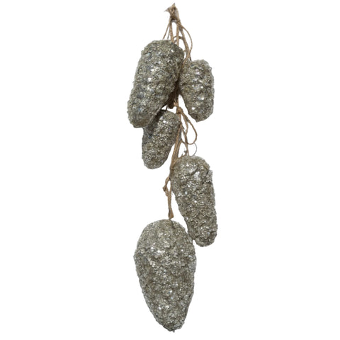 Champagne Glitter Hanging Pinecone Cluster
