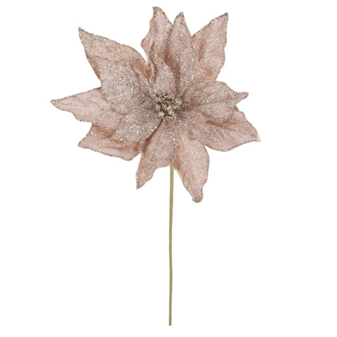 Blush Glittered Poinsettia Stem