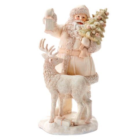 Pink Santa With Deer Figurine