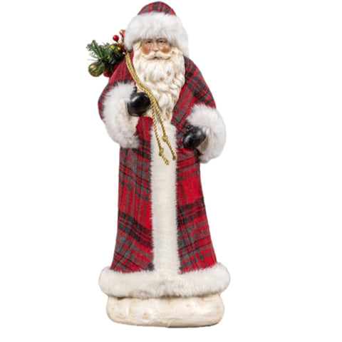 16" Large Plaid Santa Figurine