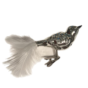 Chrome Silver Clip On Bird Ornament