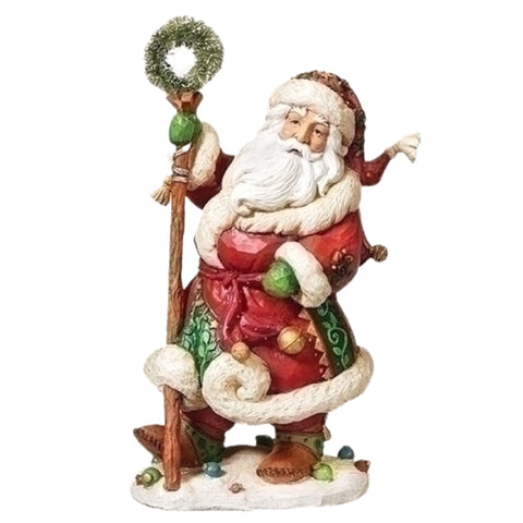 Santa With Wreath Staff Figurine