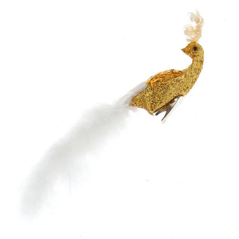 Gold Peacock Clip On Bird Ornament