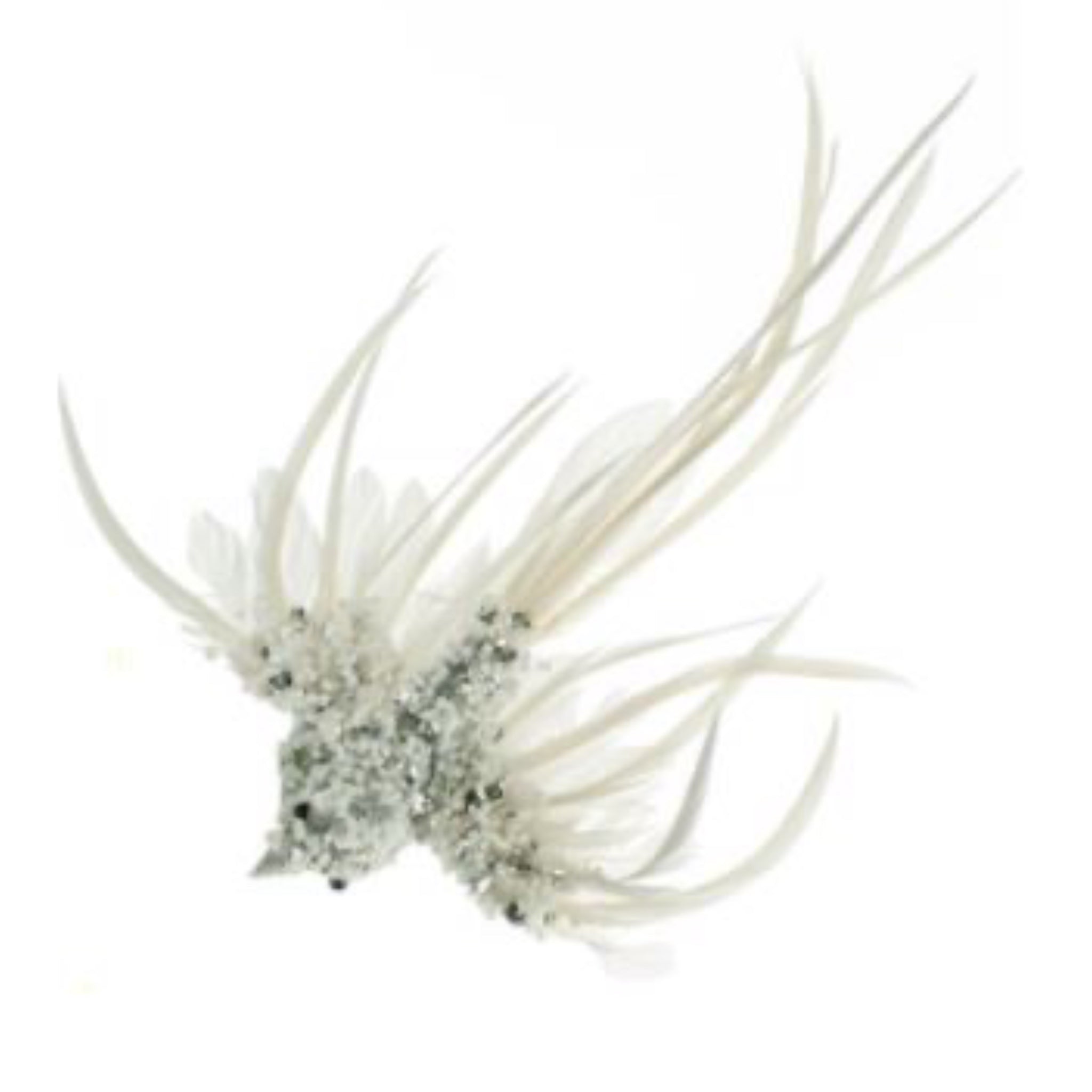 White Feathered Clip On Bird Ornament