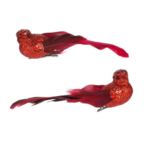 Assorted Red Glitter Clip On Bird Ornament, INDIVIDUALLY SOLD