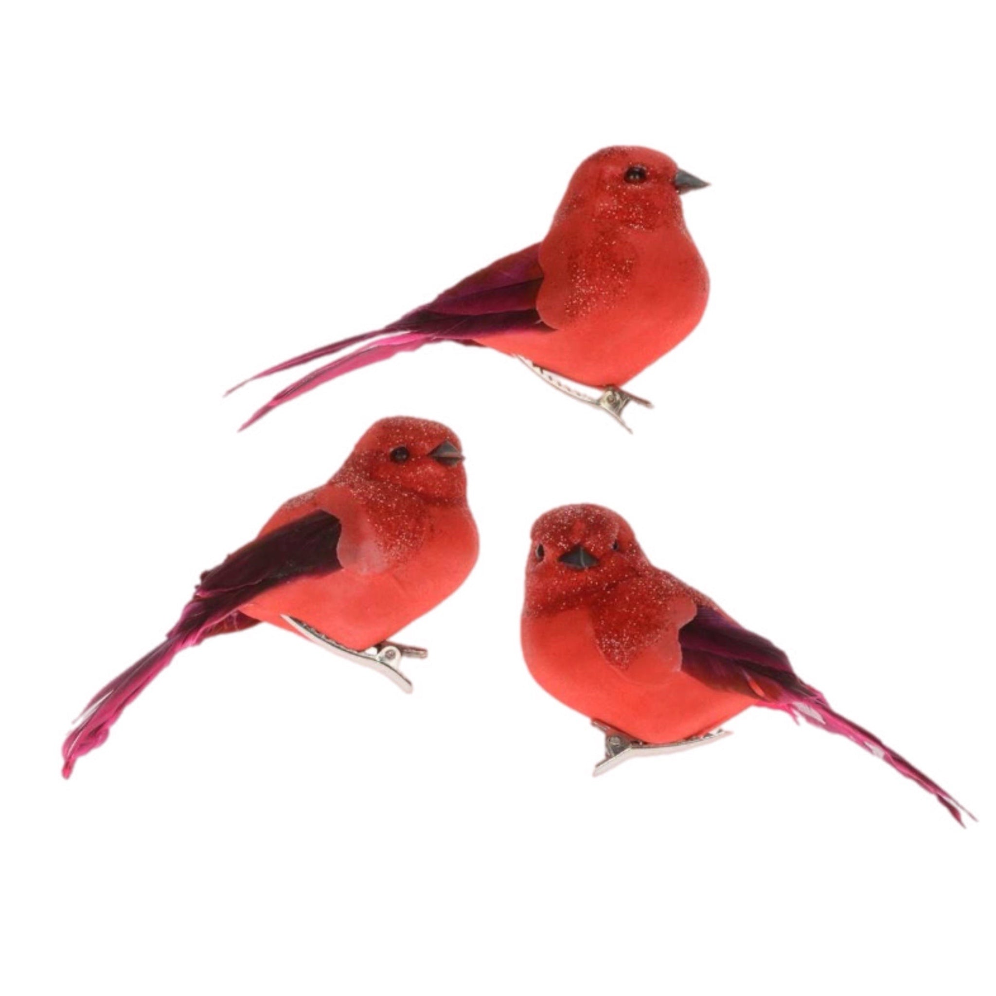 Assorted Red Clip On Bird Ornament, INDIVIDUALLY SOLD