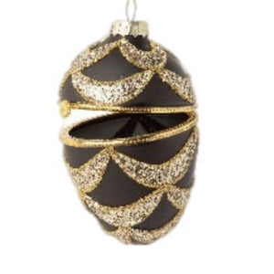 Large Black Swag Hinged Egg Ornament