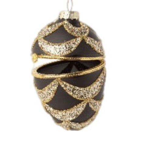 Large Black Swag Hinged Egg Ornament