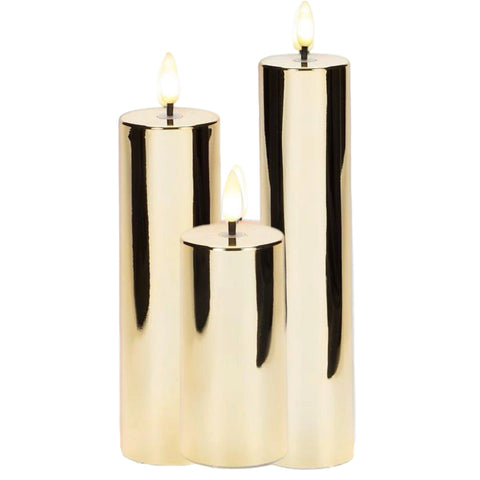 Assorted Gold Pillar Flameless Candle, INDIVIDUALLY SOLD