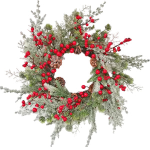 22" Iced Pine And Berry Wreath