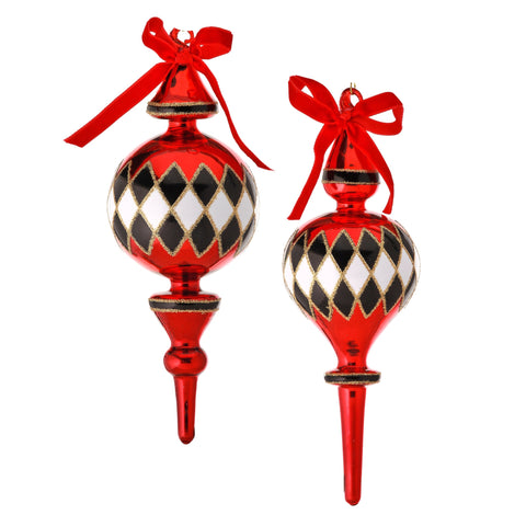 Assorted Red With Black And White Checkered Finial Ball, INDIVIDUALLY SOLD