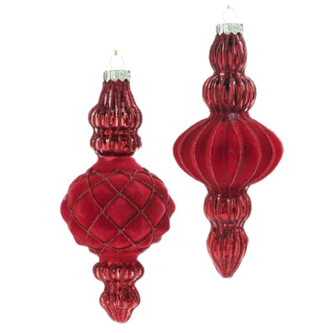 Assorted Red Flocked Finial Ball, INDIVIDUALLY SOLD