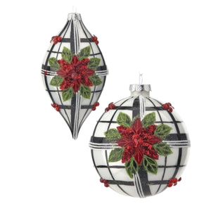 Assorted Plaid Poinsettia Ball, INDIVDUALLY SOLD