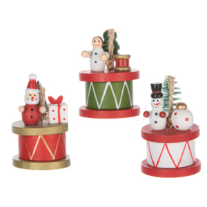 Assorted Christmas Character On Drum Ornament, INDIVIDUALLY SOLD