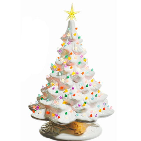 16.5" White Ceramic Tree With Bulb Base Figurine