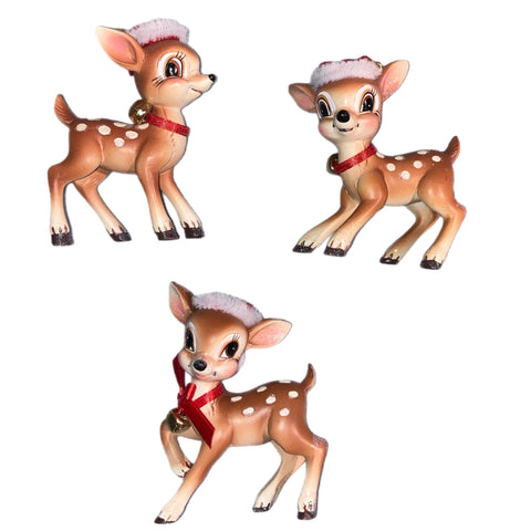 Assorted Vintage Deer Wearing Santa Hat Ornament, INDIVIDUALLY SOLD