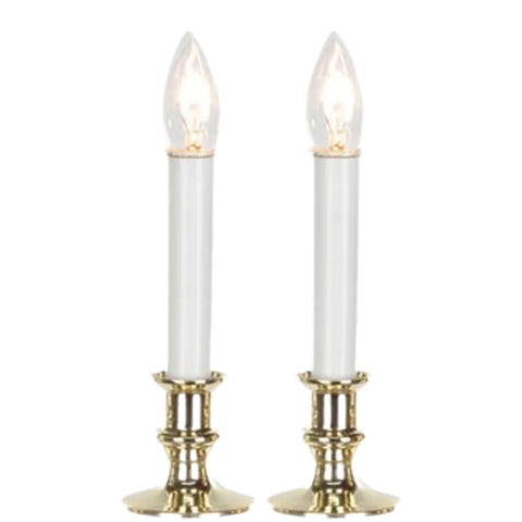 White Battery Operated Candlesticks, Set Of 2