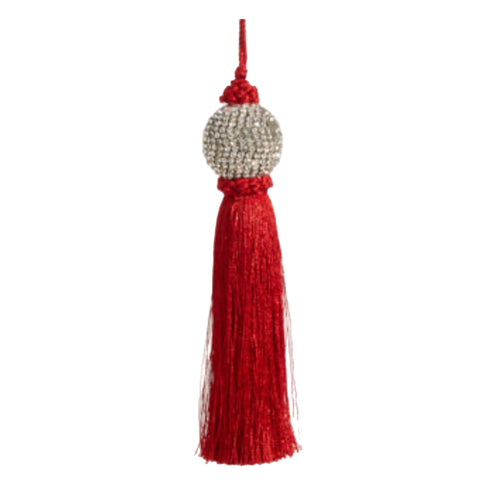 Red Tassel With Silver Ball Ornament- SMALL