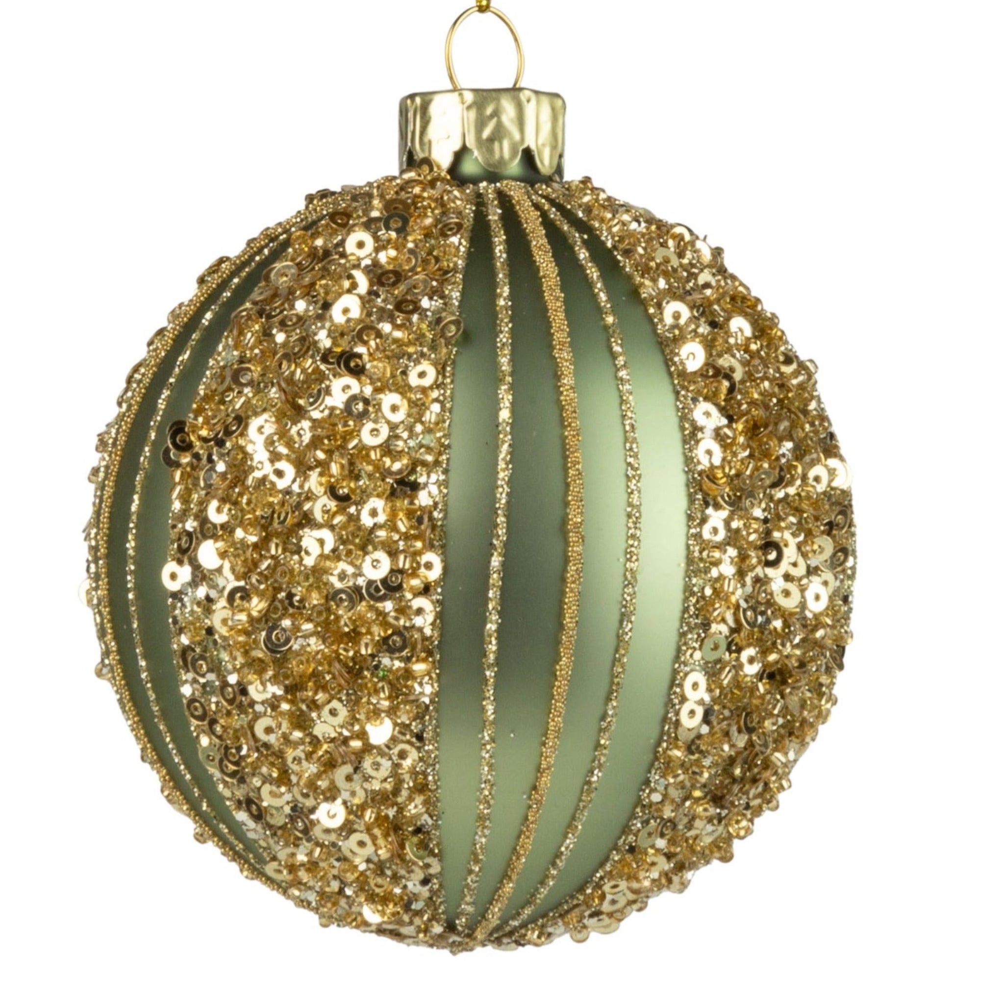 Gold Glittered Striped Green Ball
