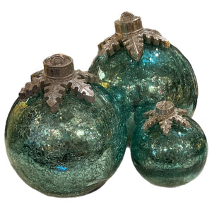 Assorted Green Snowflake Crackle LED Ball Figurine, INDIVIDUALLY SOLD