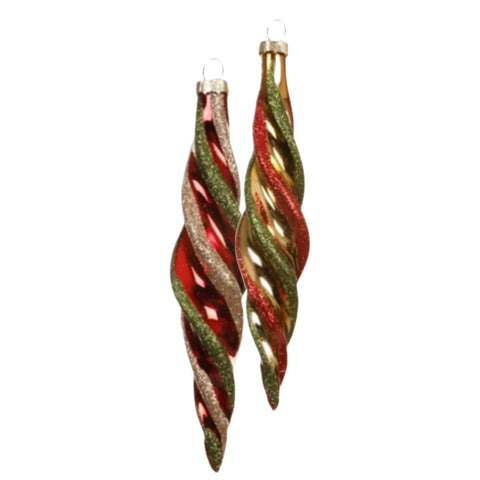Assorted Green & Red Twist Teardrop Ball, INDIVIDUALLY SOLD