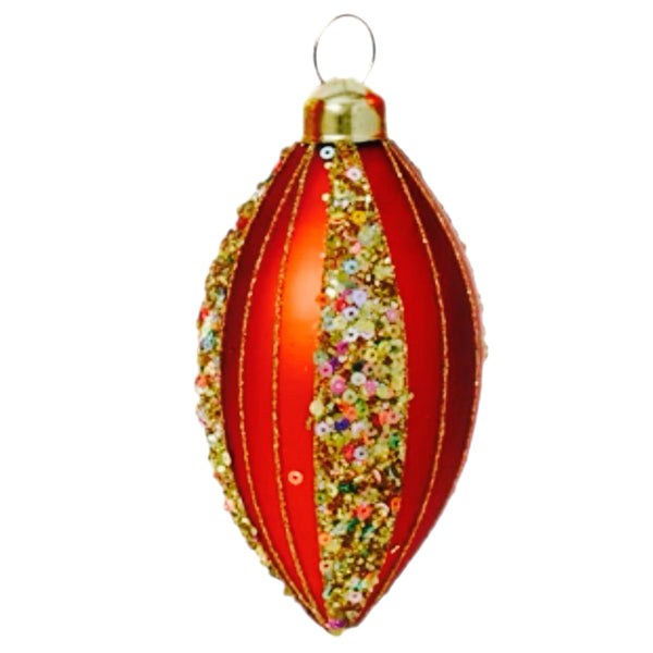 Assorted Red With Sequin Stripes Ball, INDIVIDUALLY SOLD