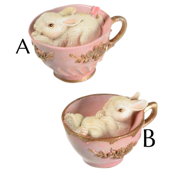 Assorted Bunny In Teacup Ornament, INDIVIDUALLY SOLD
