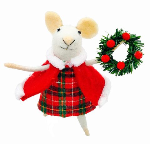 Girl Mouse In Plaid Dress Ornament