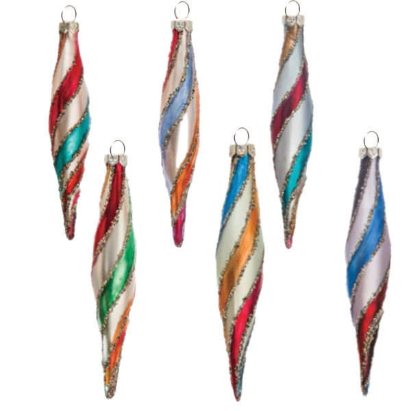 Assorted Striped Teardrop Icicle Ball, INDIVIDUALLY SOLD
