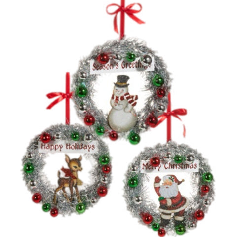 Assorted Post Card Wreath Ornament, INDIVIDUALLY SOLD