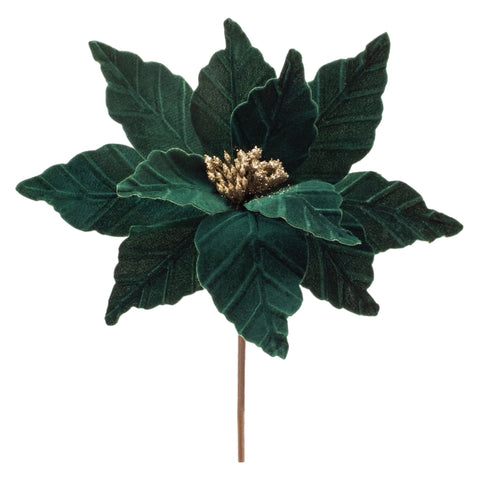 Green Velvet Poinsettia Pick