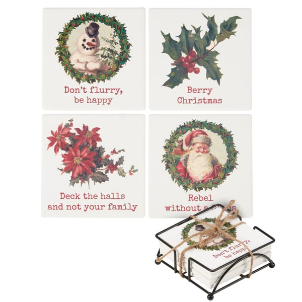 Holiday Puns Coasters, Set Of 4