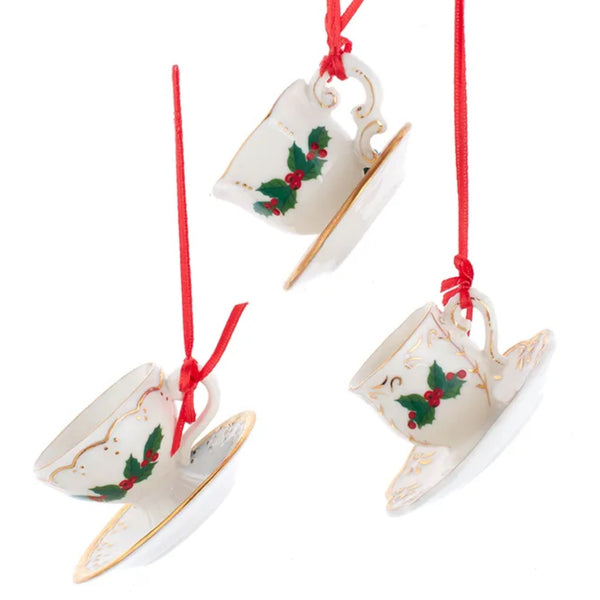 Assorted Holly Teacup Ornament, INDIVIDUALLY SOLD