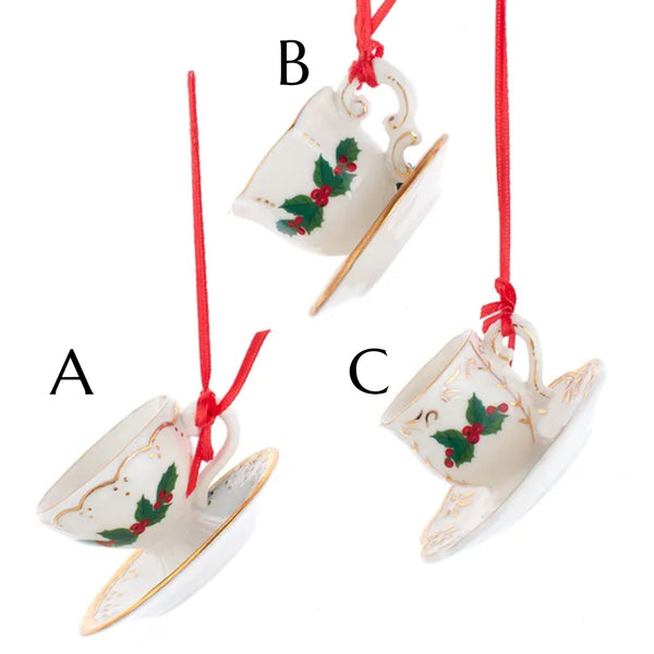 Assorted Holly Teacup Ornament, INDIVIDUALLY SOLD