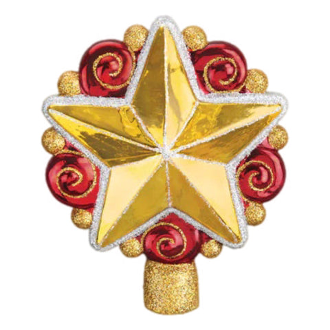 6.25" Non Lit Gold And Red Swirly Star Tree Topper