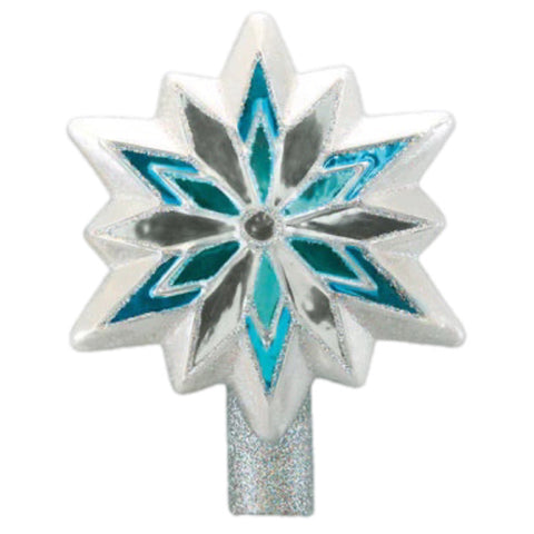 7" Non Lit Silver And Blue Snowflake Tree Topper