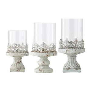 Assorted White Pillar Hurricane Candle Holder, INDIVIDUALLY SOLD