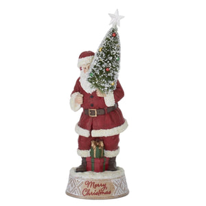 Santa With Bottlebrush Tree Figurine