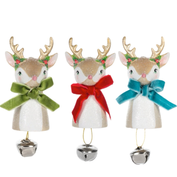 Assorted Reindeer With Bell Ornament, INDIVIDUALLY SOLD