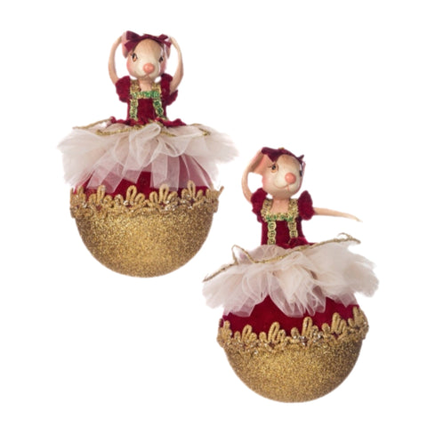 Assorted Red Mouse Ballerina Ball Ornament, INDIVIDUALLY SOLD