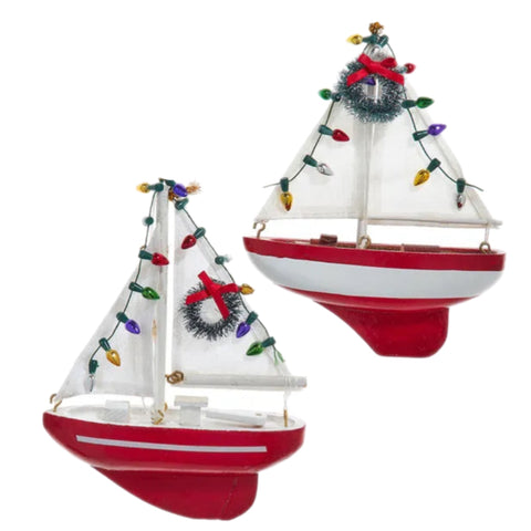 Assorted Sailboat With Wreath Ornament, INDIVIDUALLY SOLD