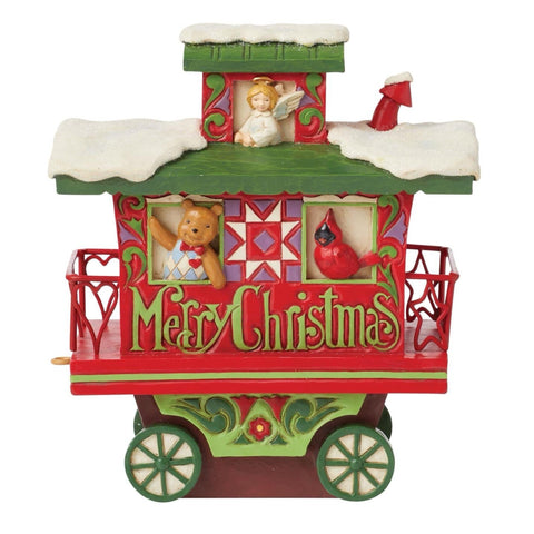 Merry Christmas Caboose Train Car Figurine