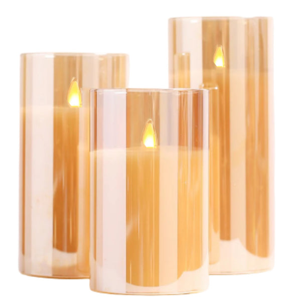 Assorted Pillar Flameless Candle: Amber, INDIVIDUALLY SOLD