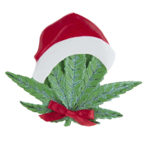 Cannabis Leaf With Santa Hat Ornament