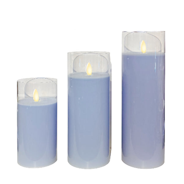 Assorted Wide Pillar Flameless Candle: Periwinkle Blue, INDIVIDUALLY SOLD